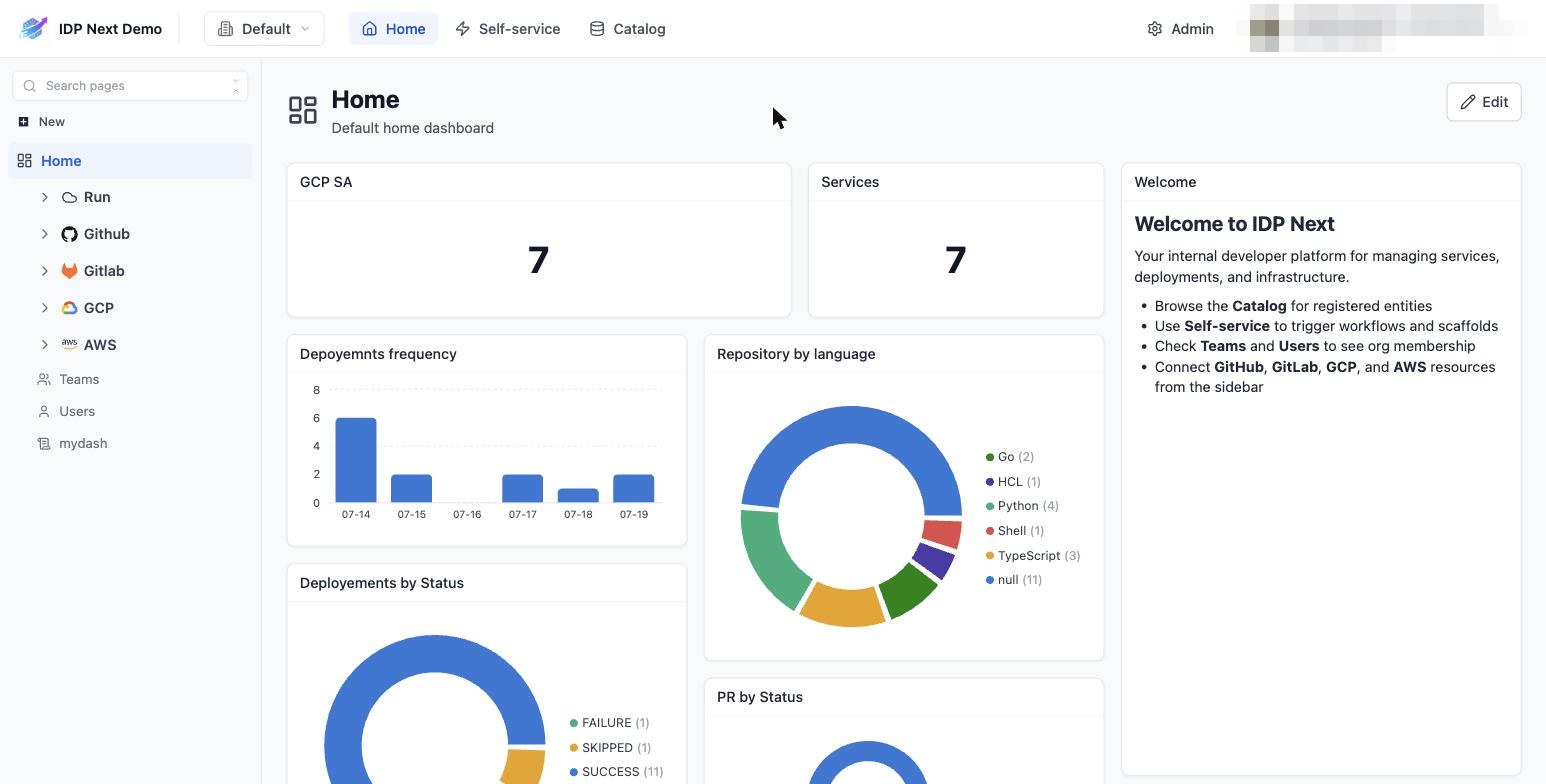 The IDP Next home dashboard
