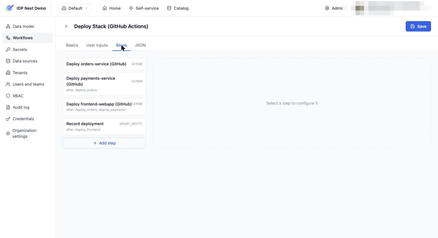 Workflow editor — Steps tab